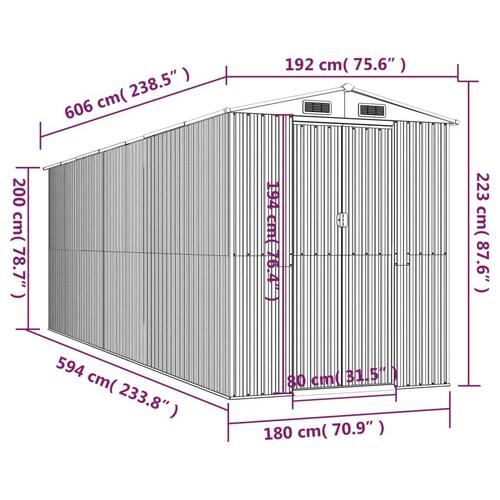 Haveskur 192x606x223 cm galvaniseret stål grøn