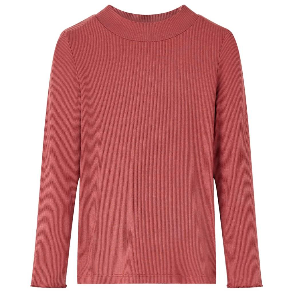 Langærmet T-shirt til børn str. 92 mock-rullekrave rød