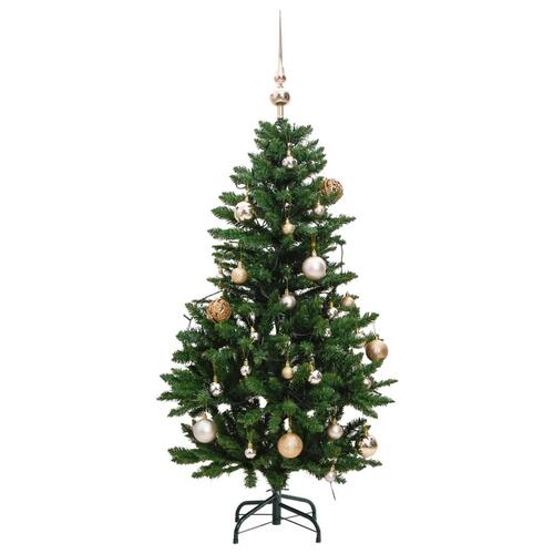 Kunstigt juletræ 150 LED'er og kuglesæt hængslet 120 cm