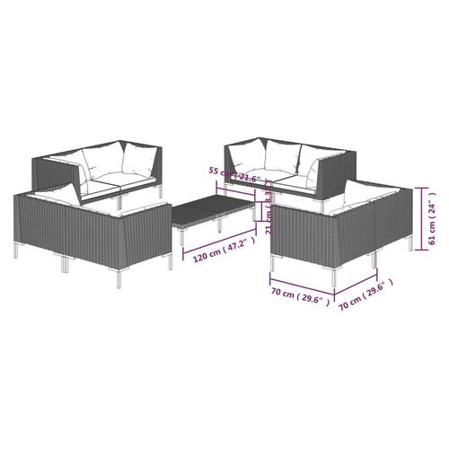 Loungesæt til haven 9 dele med hynder polyrattan mørkegrå