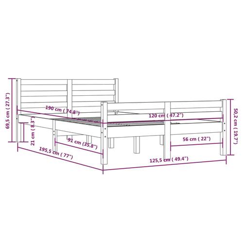Sengeramme 120x190 cm Small Double massivt træ grå