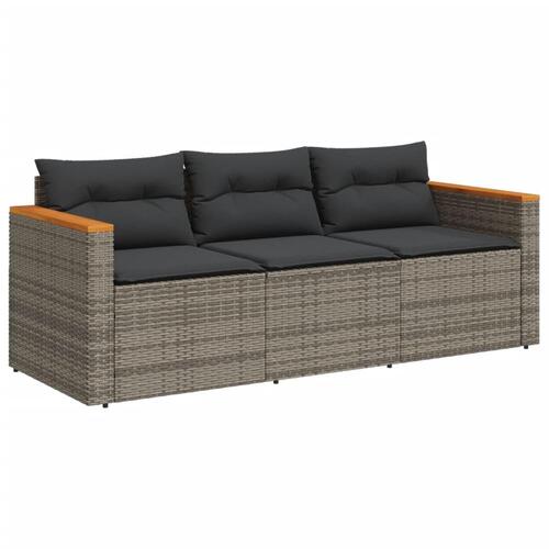 3-personers havesofa med hynder polyrattan grå