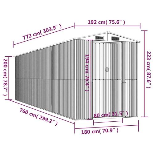 Haveskur 192x772x223 cm galvaniseret stål grøn