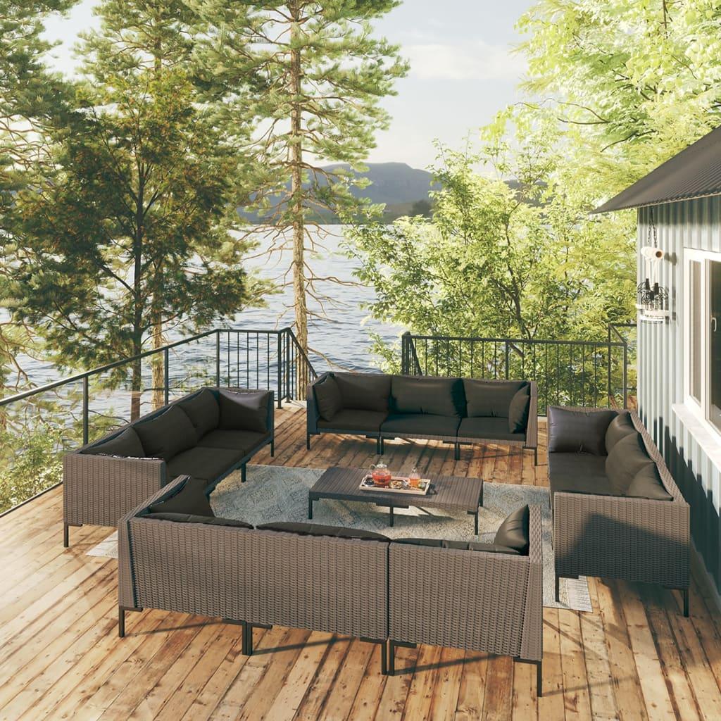 Loungesæt til haven 13 dele med hynder polyrattan mørkegrå