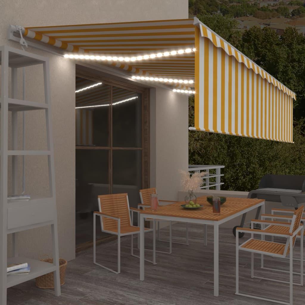 Markise m. rullegardin+LED+vindsensor 6x3 m auto gul/hvid