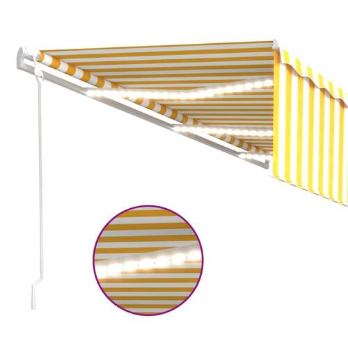 Markise m. rullegardin+LED+vindsensor 6x3 m auto gul/hvid