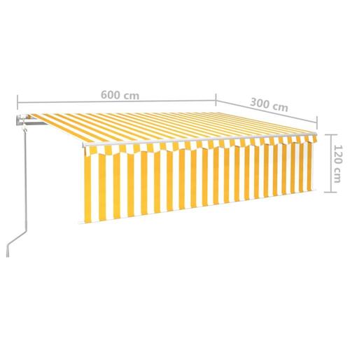 Markise m. rullegardin+LED+vindsensor 6x3 m auto gul/hvid