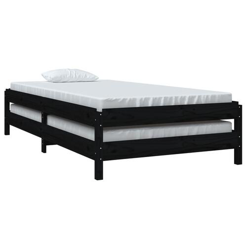 Stabelbar seng 100x200 cm massivt fyrretræ sort