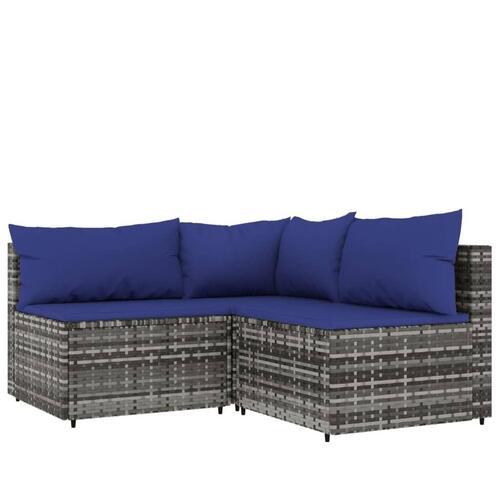Loungesæt til haven 3 dele med hynder polyrattan grå