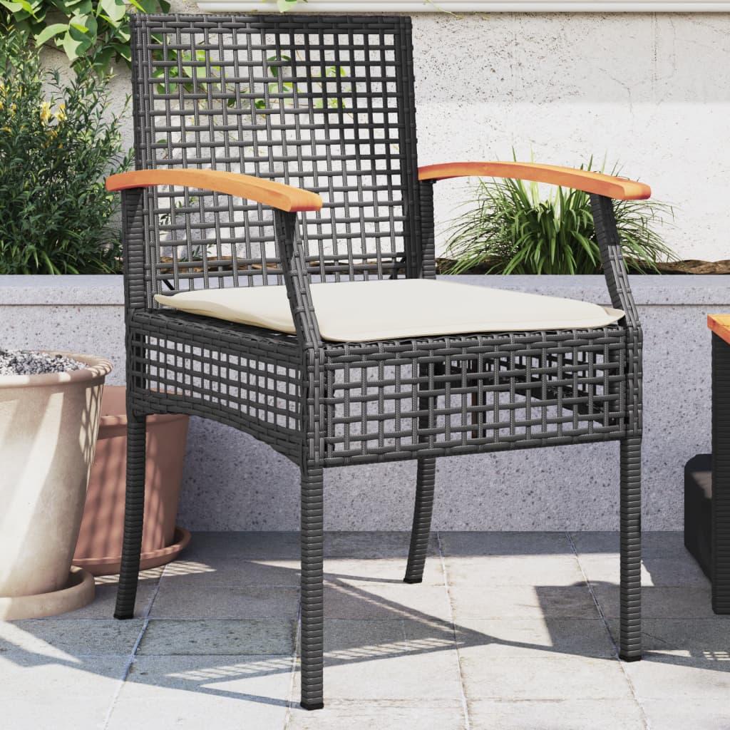 Havestole 2 stk. med hynder polyrattan og akacietræ sort