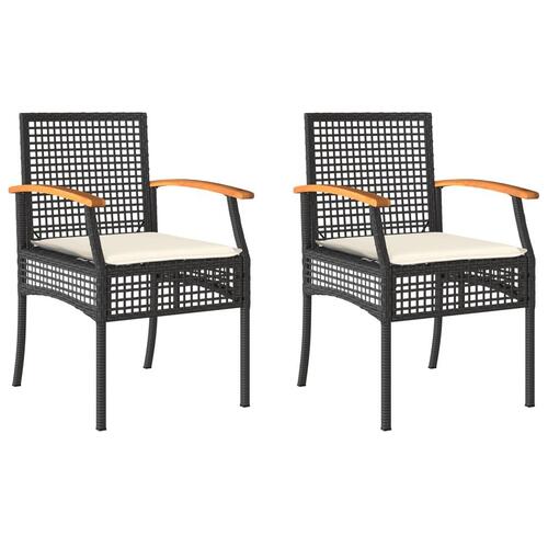 Havestole 2 stk. med hynder polyrattan og akacietræ sort