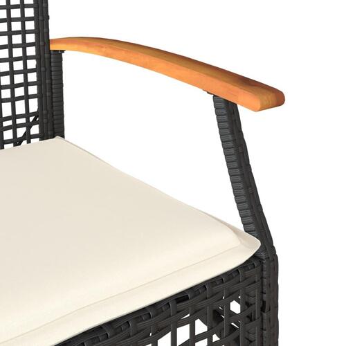 Havestole 2 stk. med hynder polyrattan og akacietræ sort