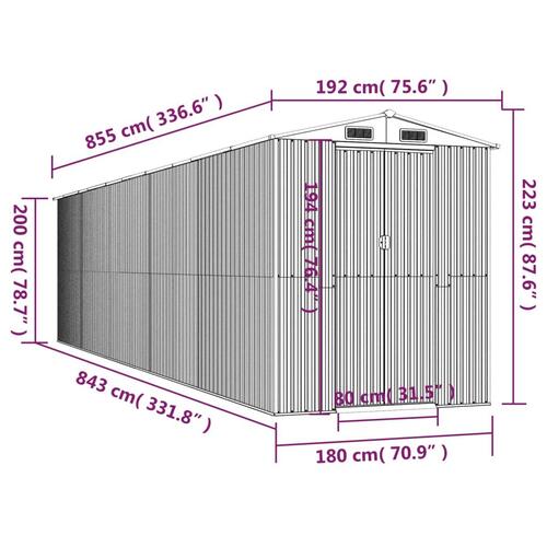 Haveskur 192x855x223 cm galvaniseret stål grøn