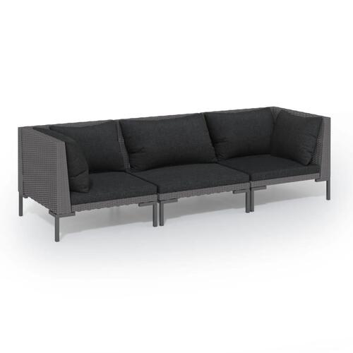 Loungesæt til haven 3 dele med hynder polyrattan mørkegrå