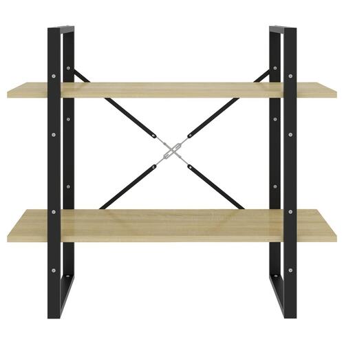 Bogreol med 2 hylder 80x30x70 cm konstrueret træ sonoma-eg