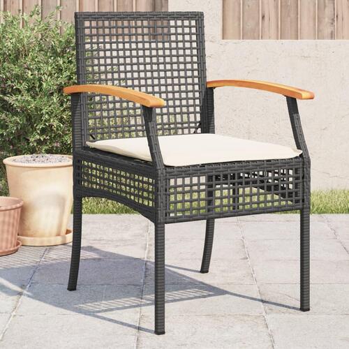 Havestole 4 stk. med hynder polyrattan og akacietræ sort