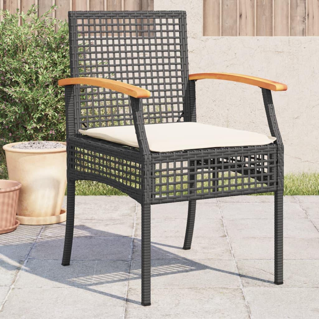 Havestole 4 stk. med hynder polyrattan og akacietræ sort
