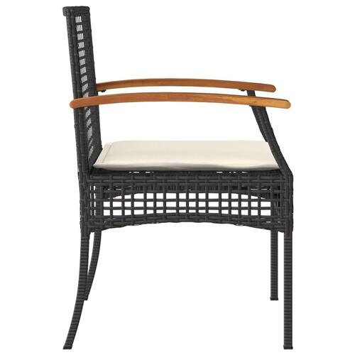 Havestole 4 stk. med hynder polyrattan og akacietræ sort