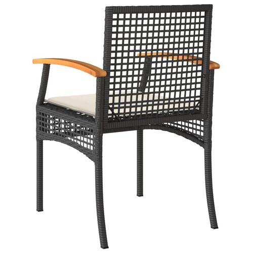 Havestole 4 stk. med hynder polyrattan og akacietræ sort