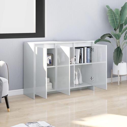 Skænk 102x33x75 cm konstrueret træ hvid højglans