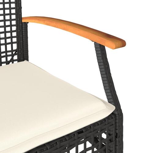 Havestole 4 stk. med hynder polyrattan og akacietræ sort