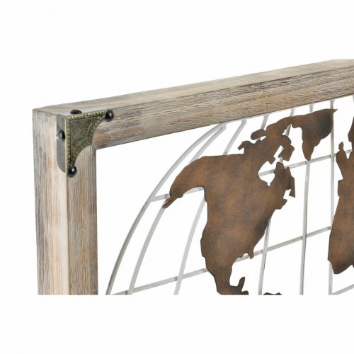 Dekorativt verdenskort i metal og fyrretræ - kobber, 75 × 6 × 46 cm