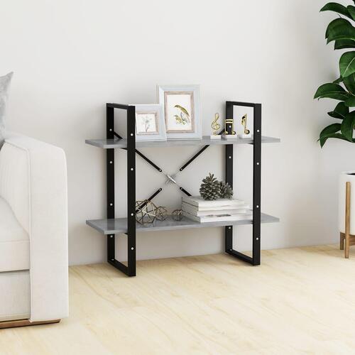 Bogreol med 2 hylder 80x30x70 cm konstrueret træ betongrå
