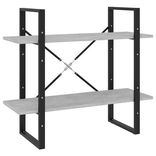 Bogreol med 2 hylder 80x30x70 cm konstrueret træ betongrå