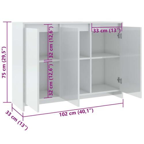 Skænk 102x33x75 cm konstrueret træ hvid højglans
