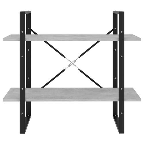 Bogreol med 2 hylder 80x30x70 cm konstrueret træ betongrå