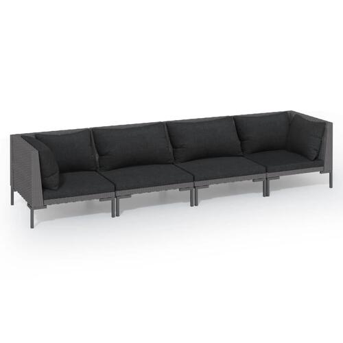 Loungesæt til haven 4 dele med hynder polyrattan mørkegrå