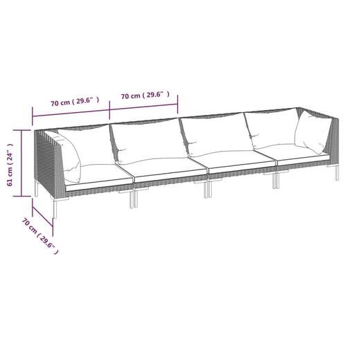 Loungesæt til haven 4 dele med hynder polyrattan mørkegrå