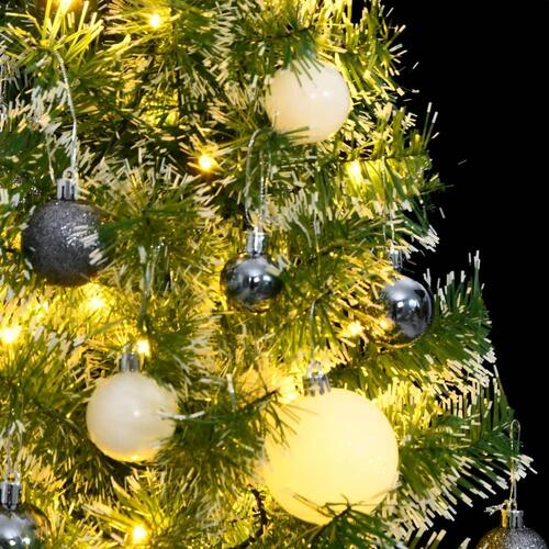 Kunstigt juletræ med sne + kuglesæt og 150 LED'er 150 cm