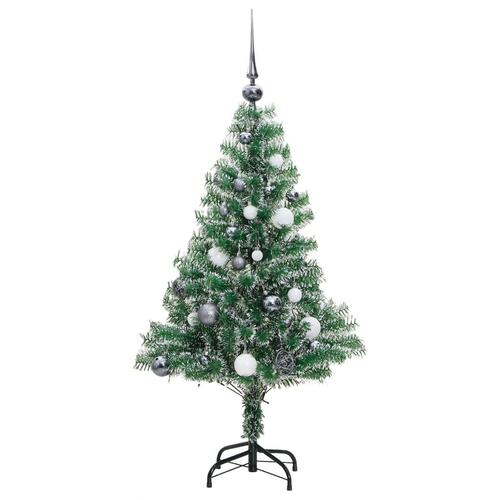 Kunstigt juletræ med sne + kuglesæt og 150 LED'er 150 cm