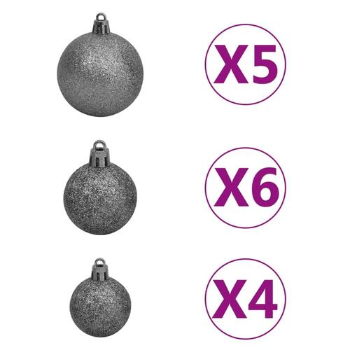 Kunstigt juletræ med sne + kuglesæt og 150 LED'er 150 cm
