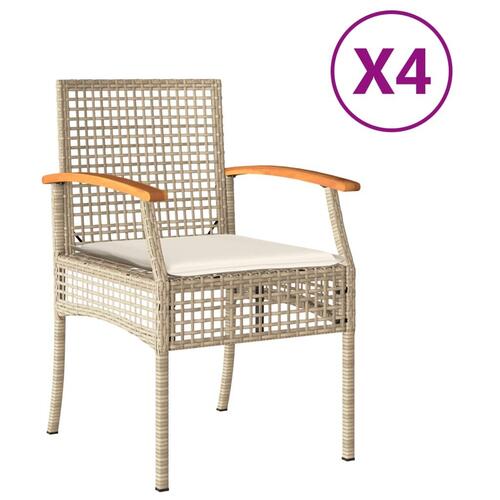 Havestole 4 stk. med hynder polyrattan og akacietræ beige