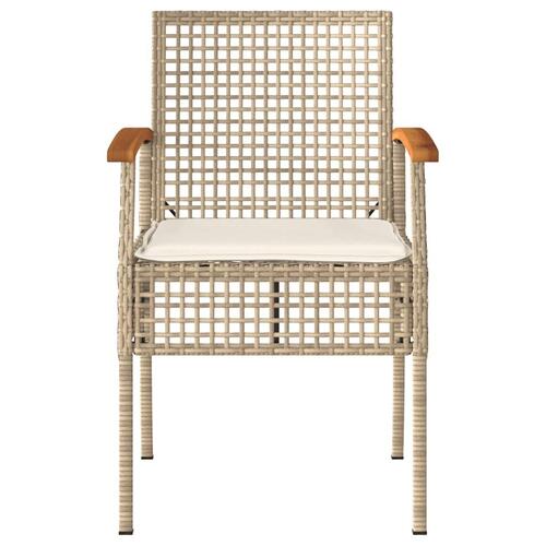 Havestole 4 stk. med hynder polyrattan og akacietræ beige