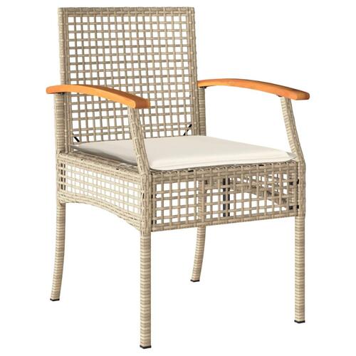 Havestole 4 stk. med hynder polyrattan og akacietræ beige