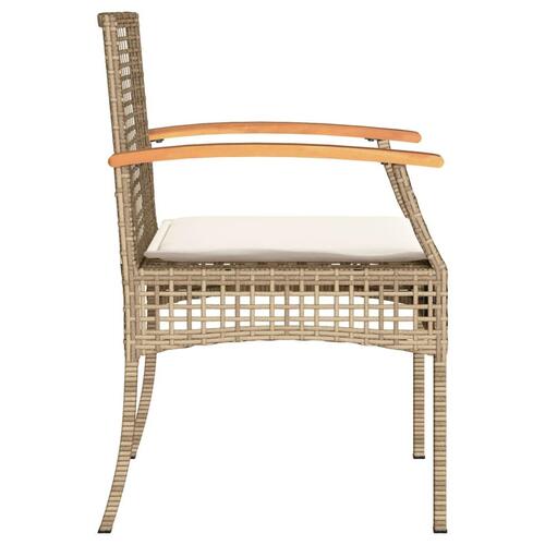 Havestole 4 stk. med hynder polyrattan og akacietræ beige