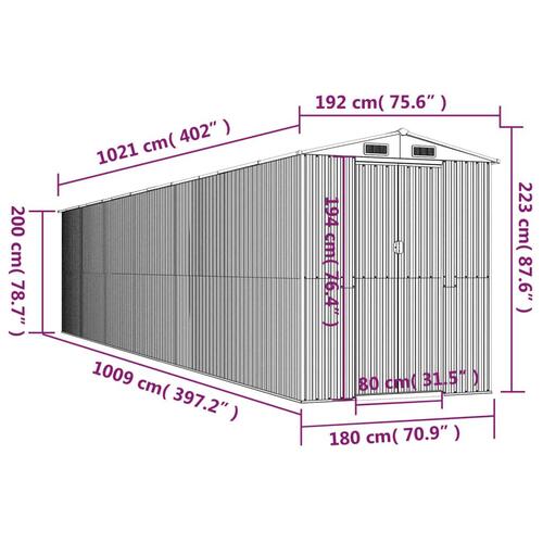 Haveskur 192x1021x223 cm galvaniseret stål grøn