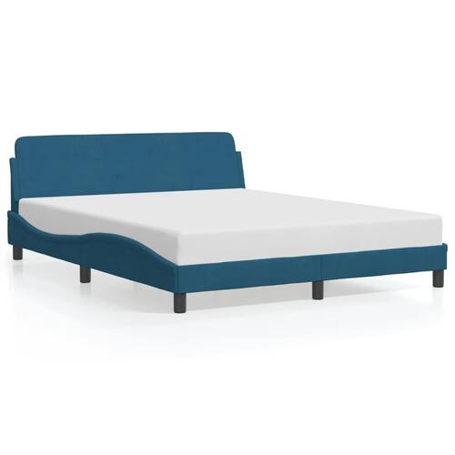 Sengeramme med sengegavl 160x200 cm velour blå