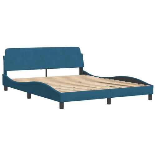 Sengeramme med sengegavl 160x200 cm velour blå