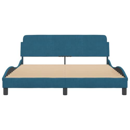Sengeramme med sengegavl 160x200 cm velour blå