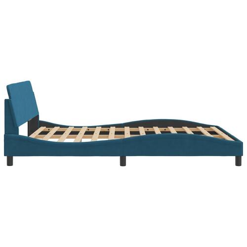 Sengeramme med sengegavl 160x200 cm velour blå
