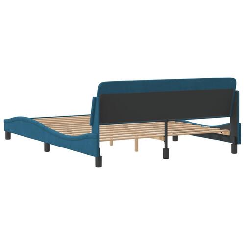 Sengeramme med sengegavl 160x200 cm velour blå