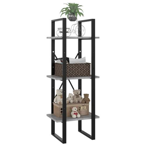 Bogreol med 3 hylder 40x30x105 cm konstrueret træ betongrå