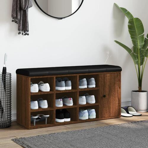 Skobænk 102x32x50 cm konstrueret træ brun egetræsfarve