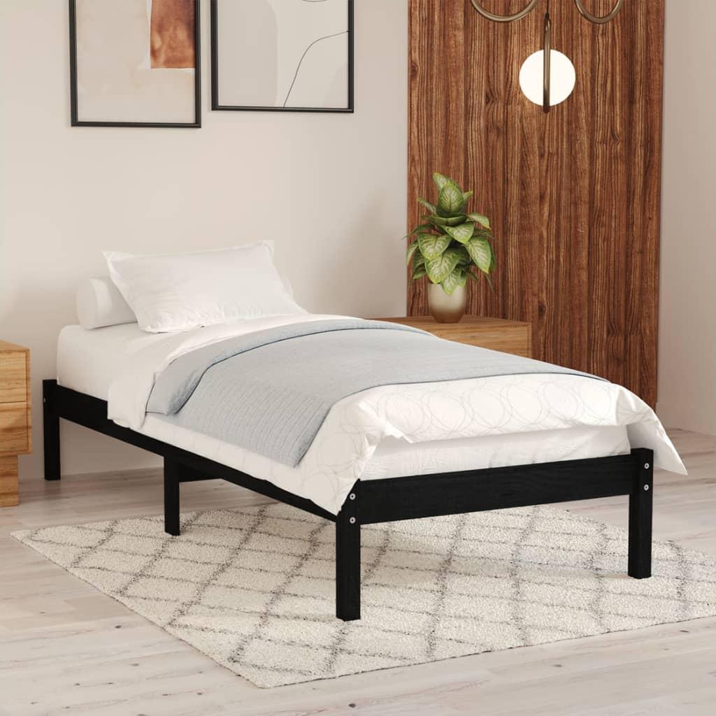 Sengestel 100x200 cm massivt fyrretræ sort
