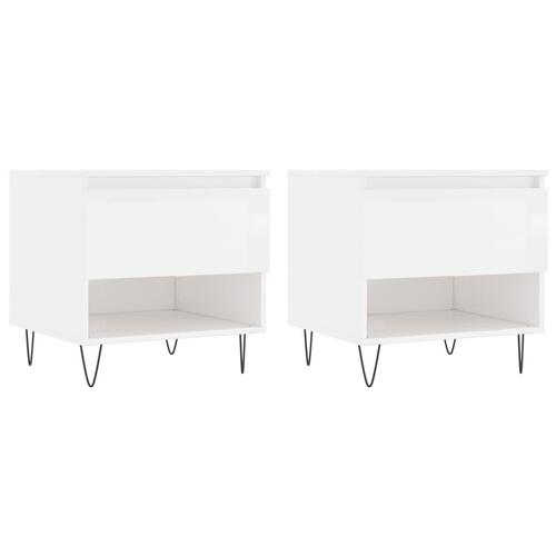 Sofaborde 2 stk. 50x46x50 cm konstrueret træ hvid højglans