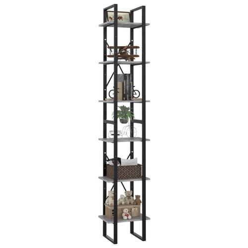 Bogreol med 6 hylder 40x30x210 cm konstrueret træ betongrå